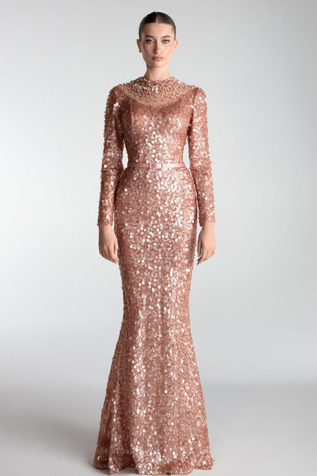 Long-Sleeve Sequin Mermaid Gown