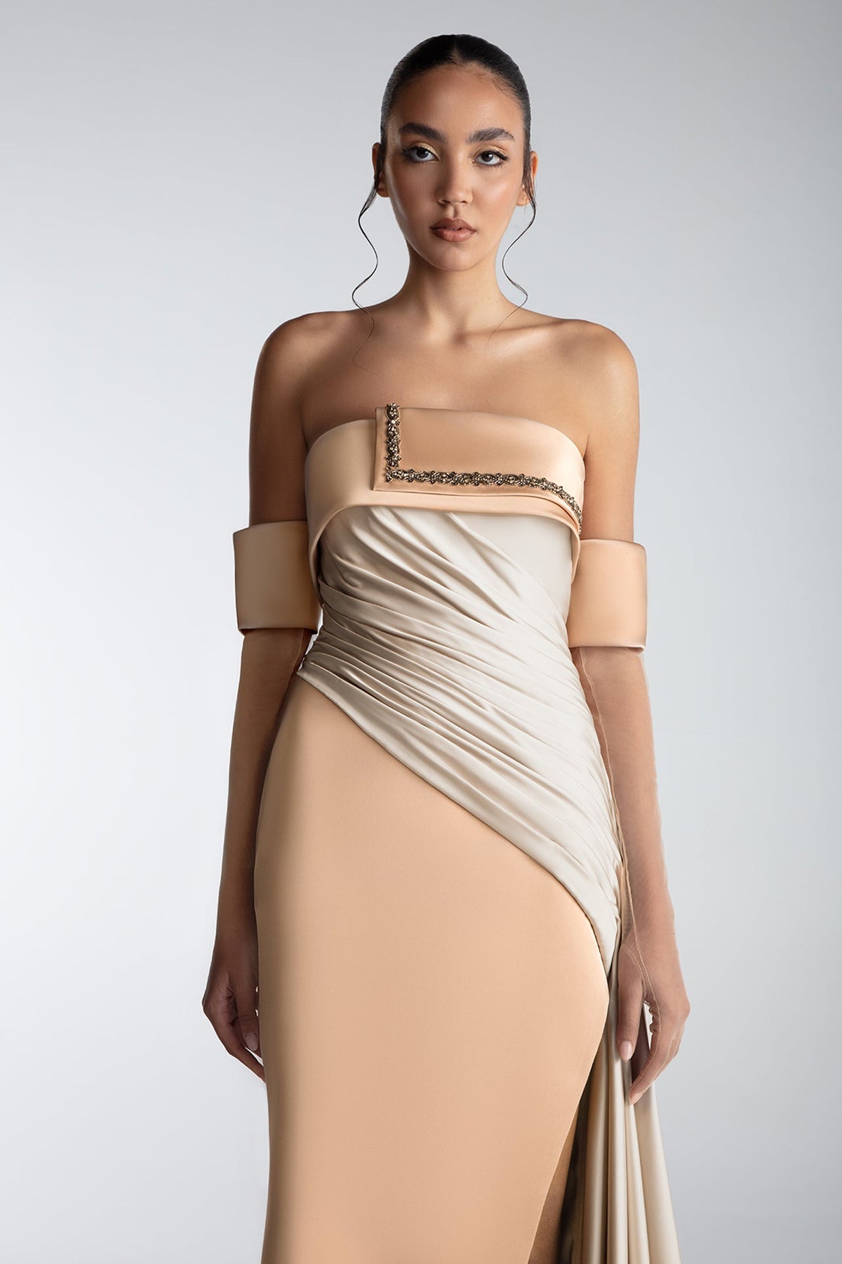 Strapless Two-Tone Satin Gown