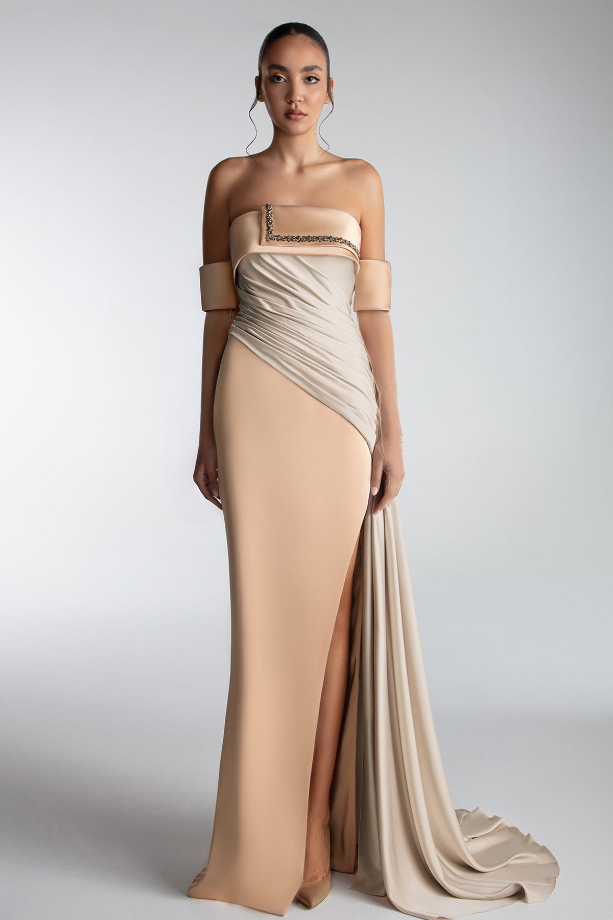 Strapless Two-Tone Satin Gown