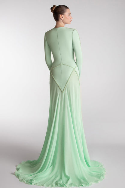 Geometric Beaded Chiffon Gown
