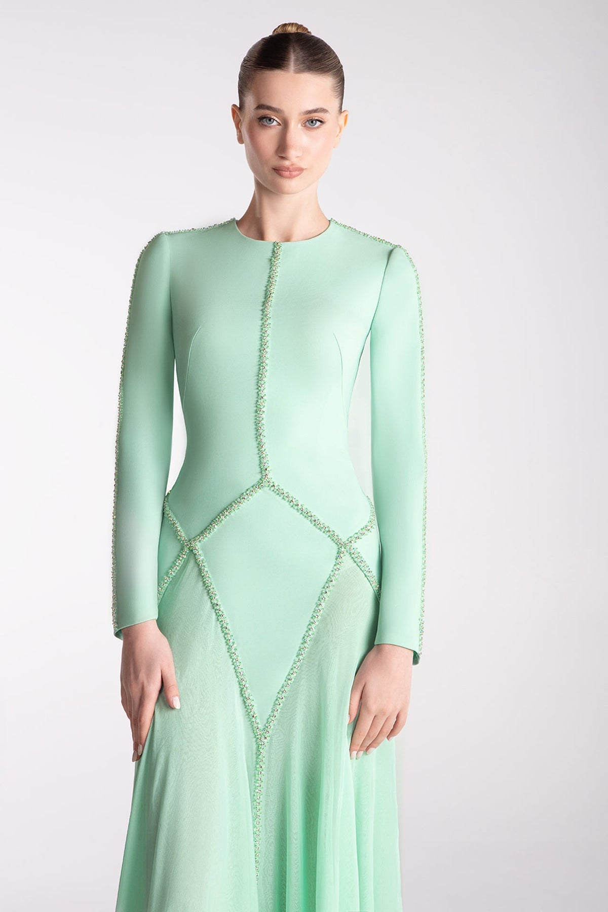 Geometric Beaded Chiffon Gown