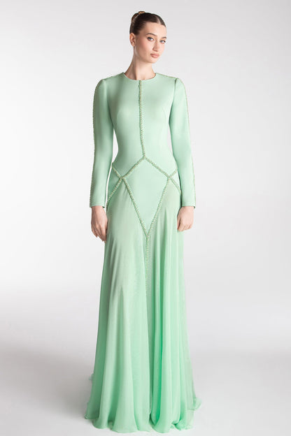 Geometric Beaded Chiffon Gown