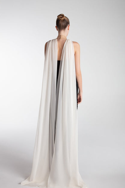 Strapless Floral-Appliqué Draped Gown