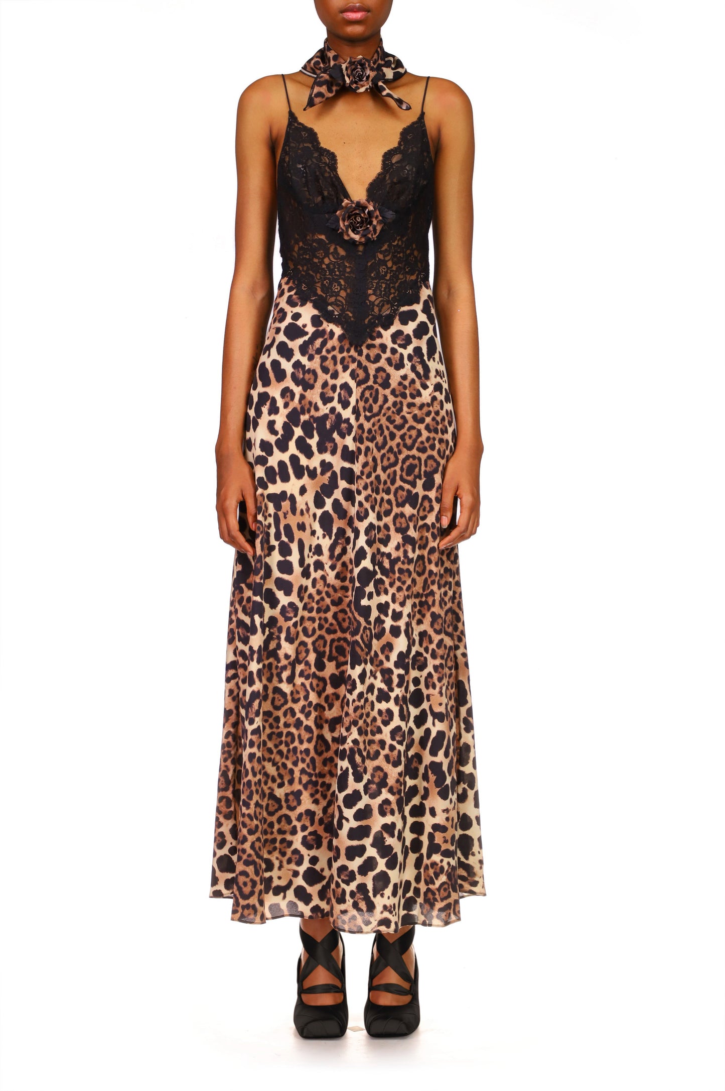Leopard Printed Silk Bias Slip Dress