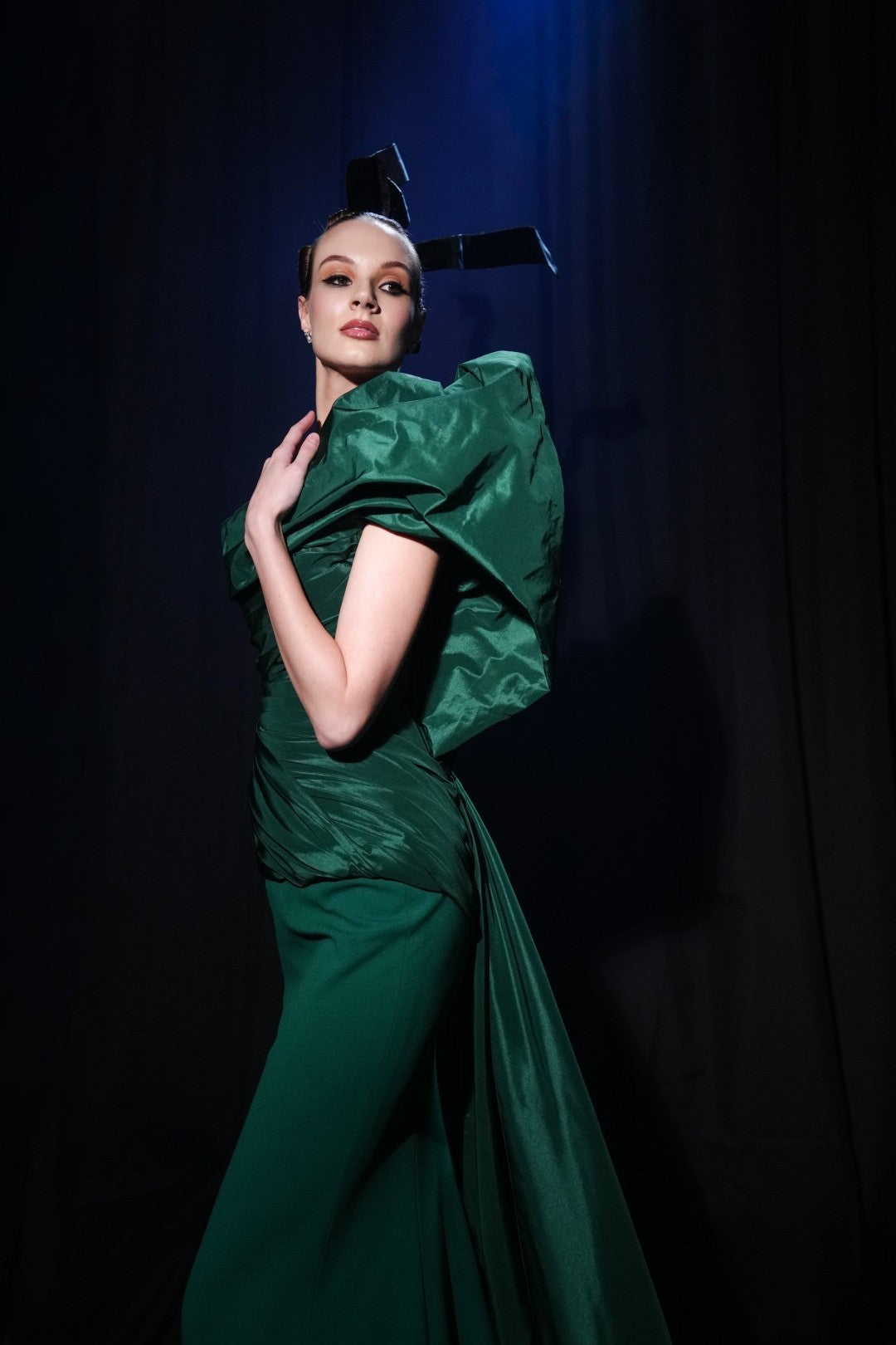 Pleated One-Shoulder Gown