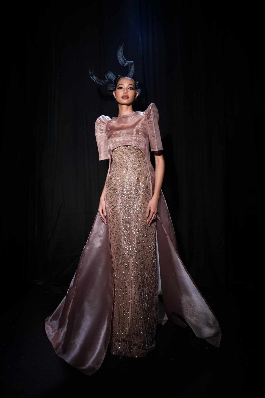 Butterfly Sleeve Overlay Gown