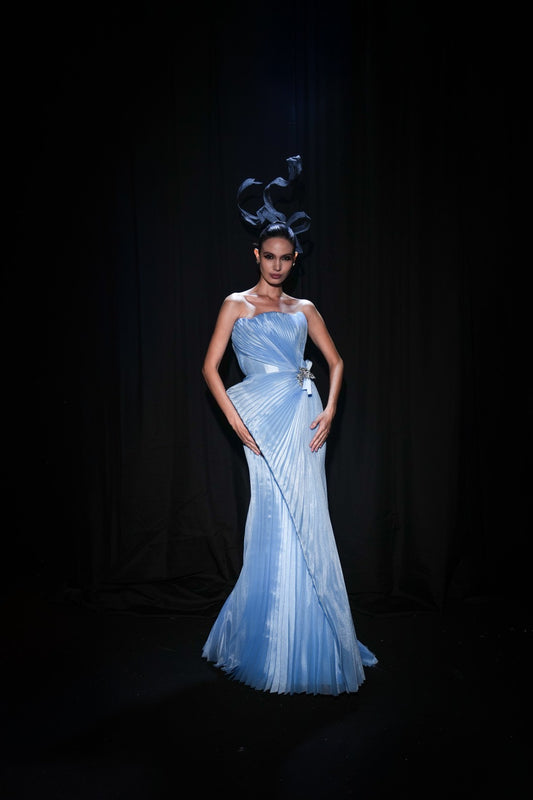 Vestido palabra de honor micro plisado