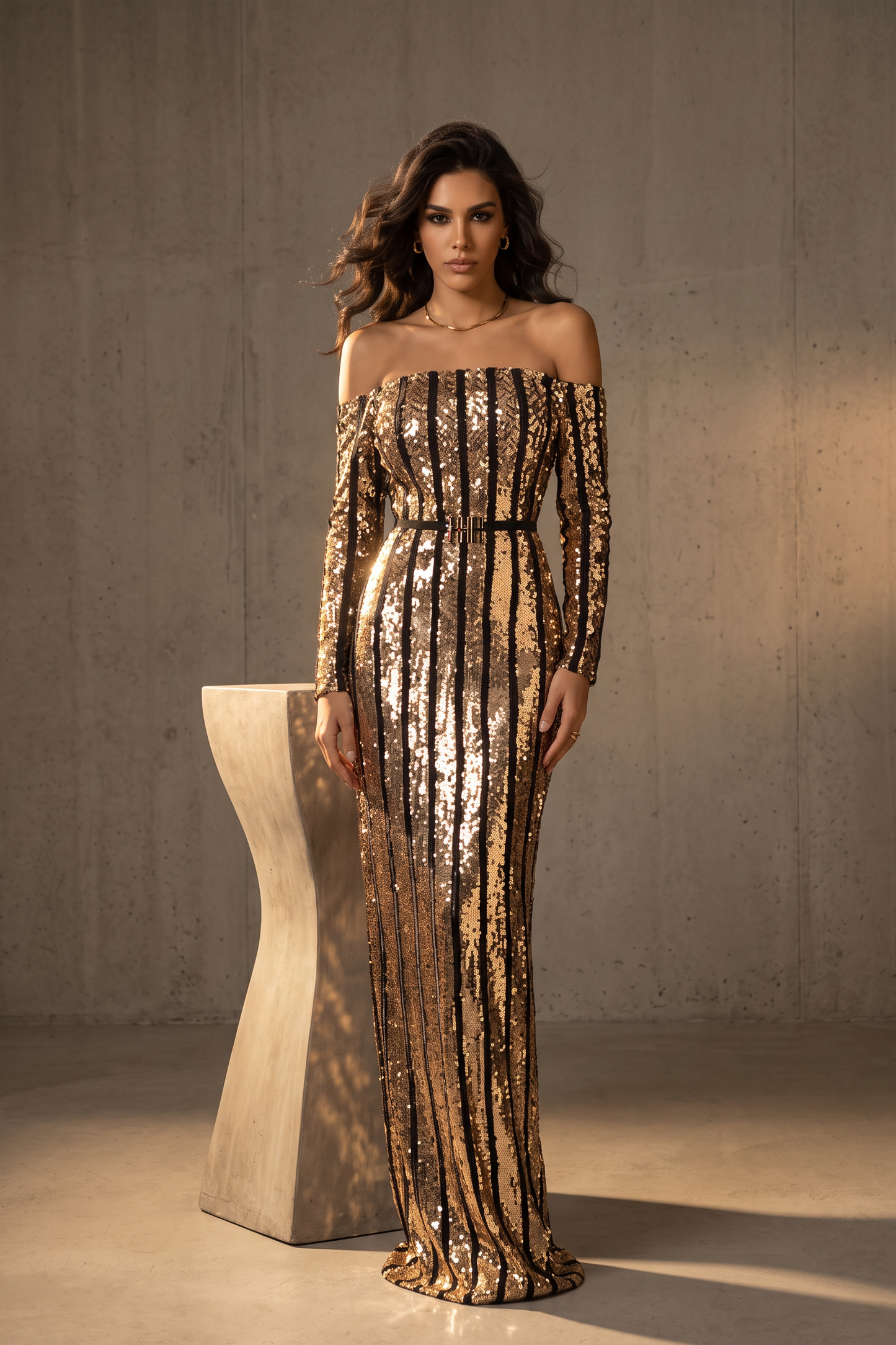 Off-Shoulder Sequined Gown