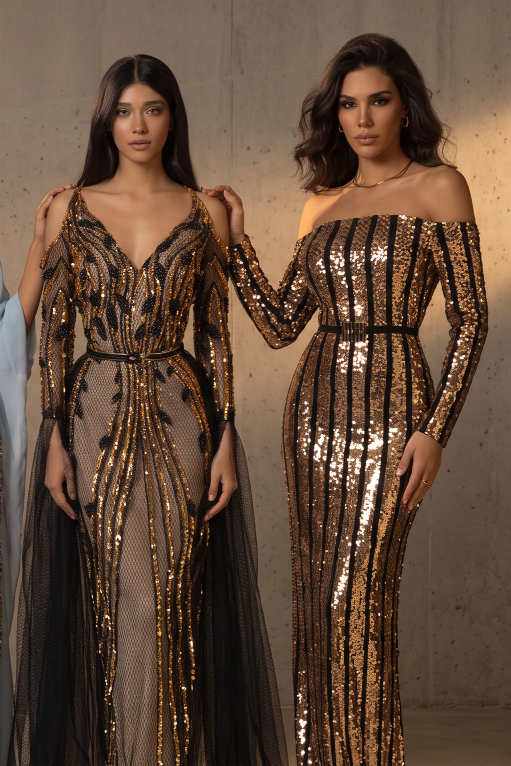 Long Sleeve Embellished Mesh Gown