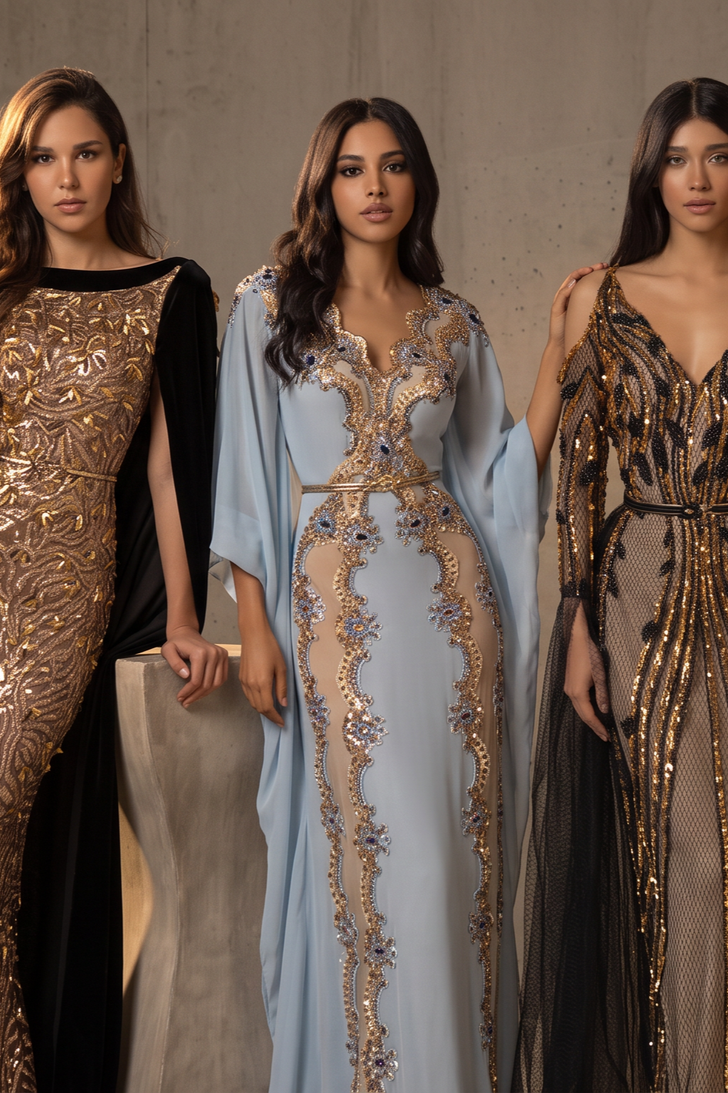 Light Blue Embroidered Kaftan Gown