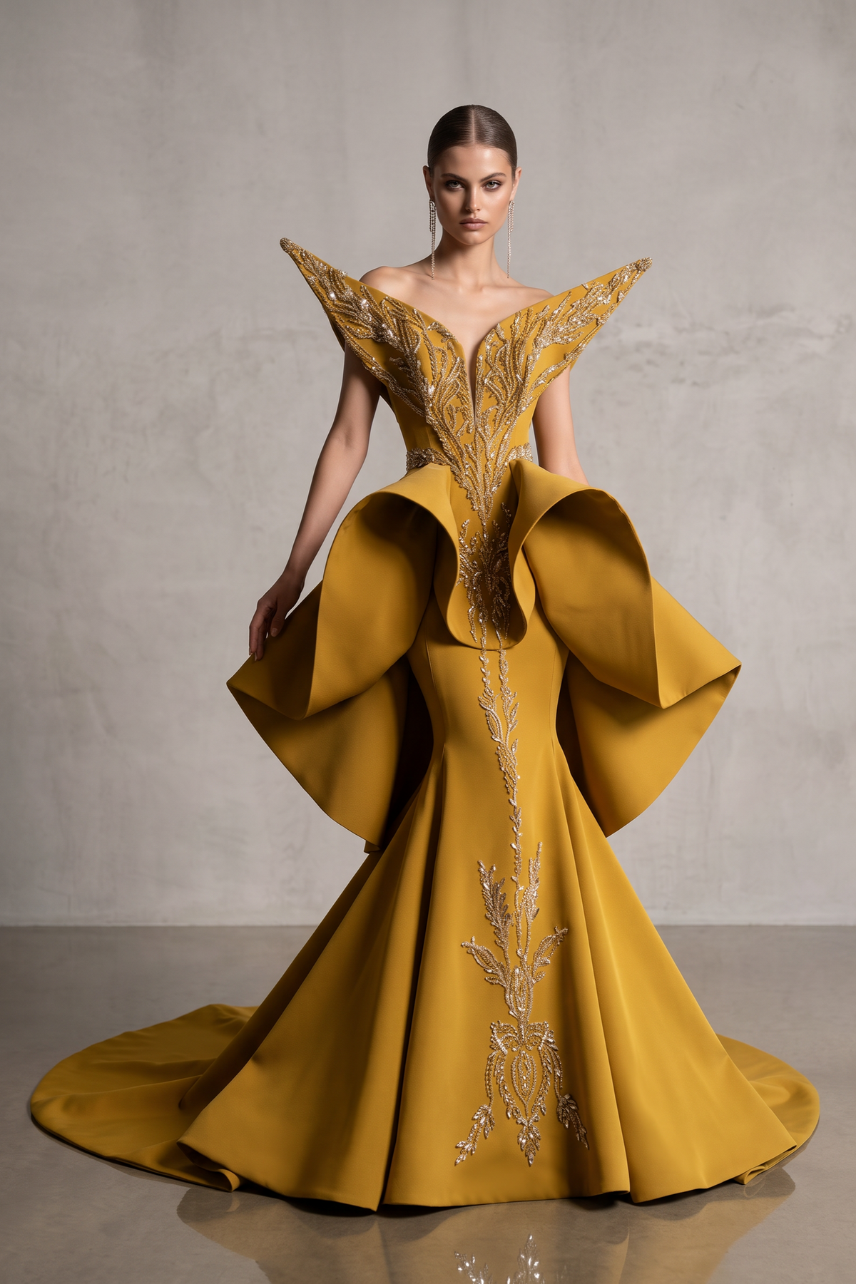 Strapless Embroidered Gown