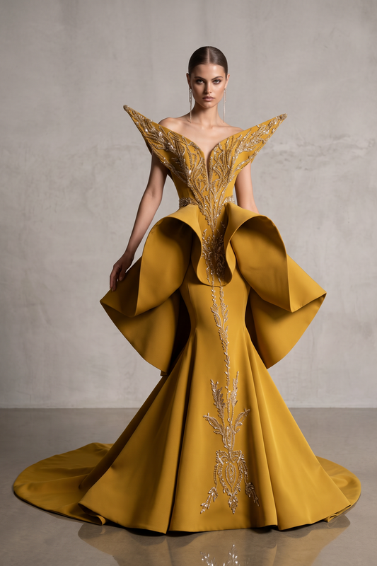 Strapless Embroidered Gown
