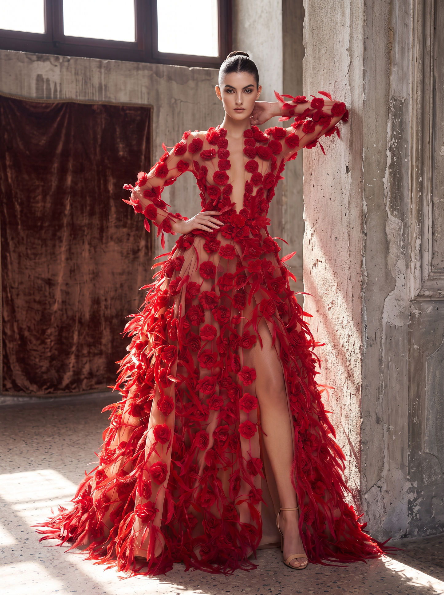 Long Sleeve Floral Gown