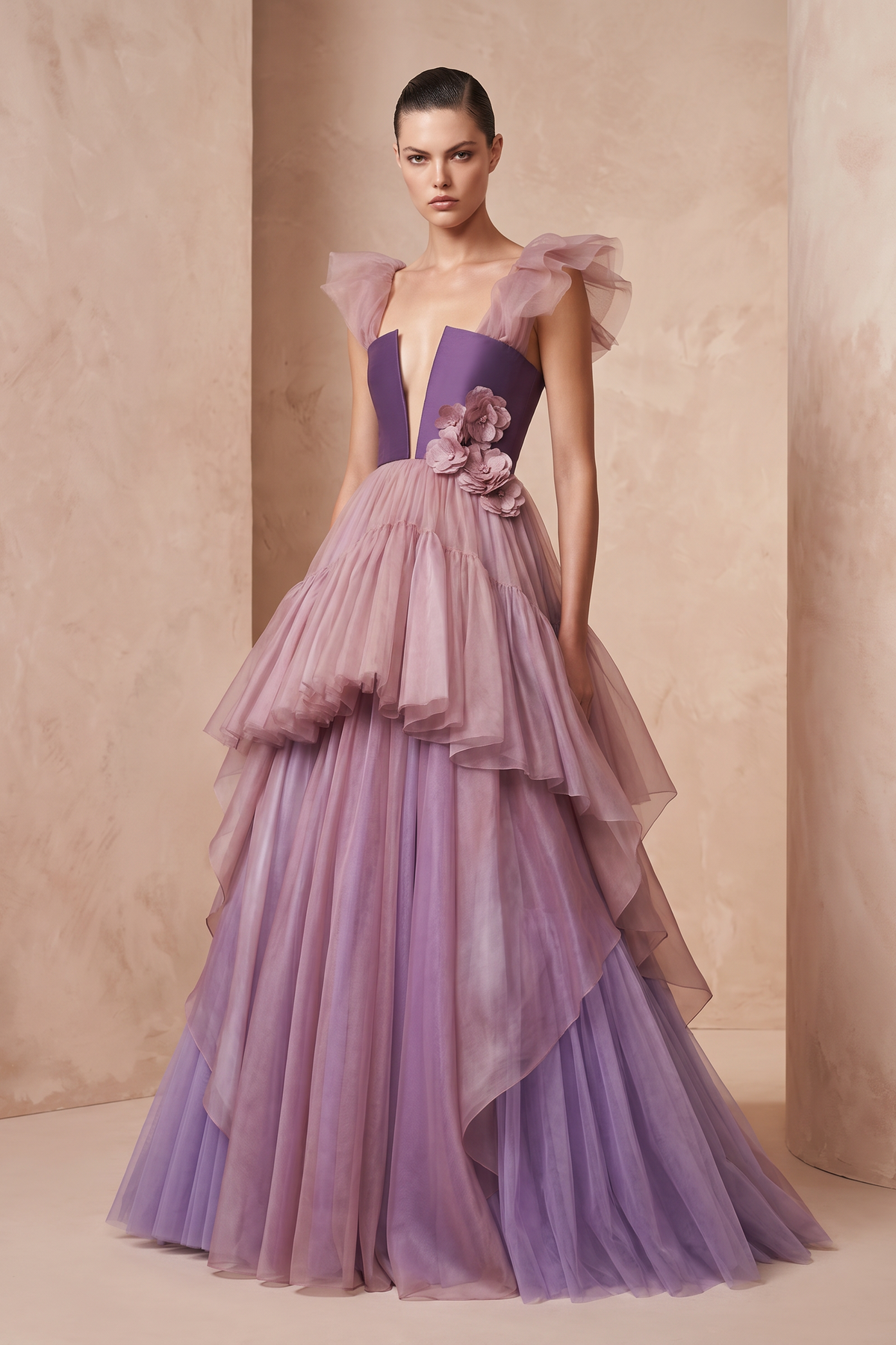 Multi-Layered Tulle Ombre Gown