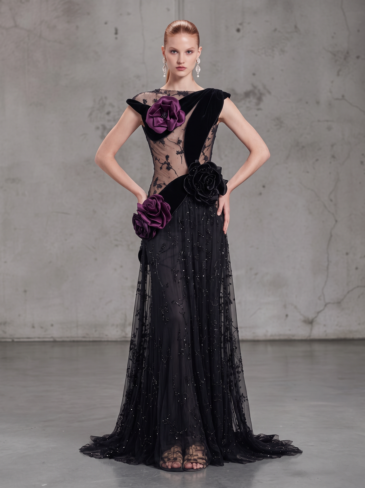 Multi Media Cap Sleeve Gown