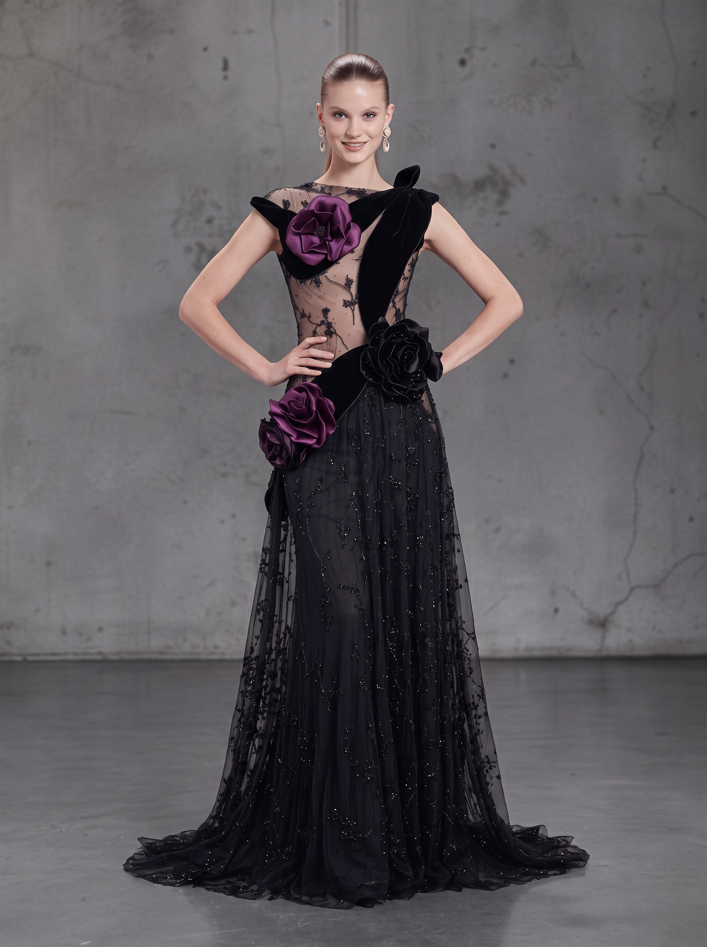 Multi Media Cap Sleeve Gown
