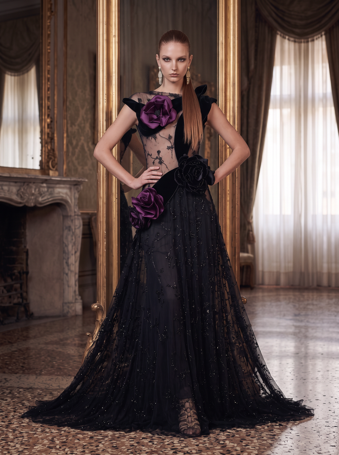 Multi Media Cap Sleeve Gown
