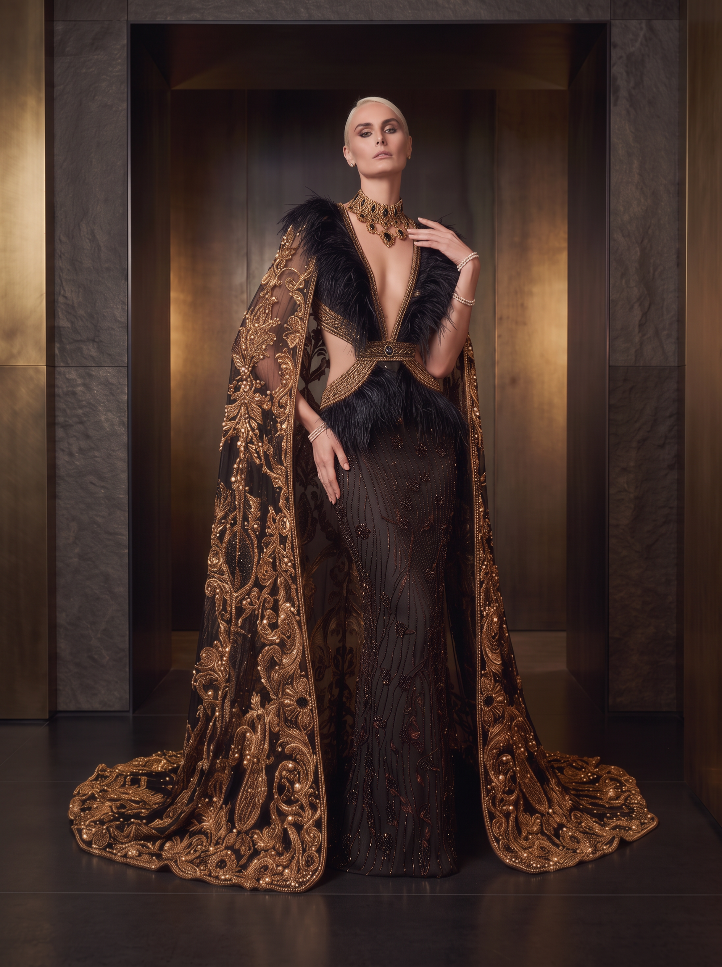 Caped Long Sleeve Gown