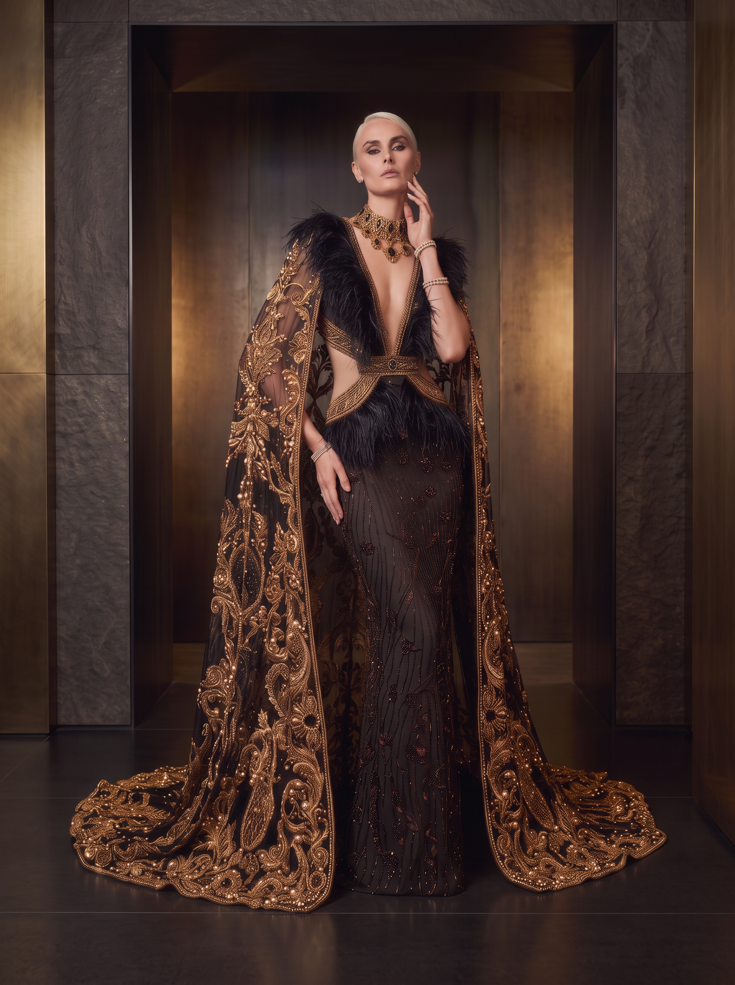 Caped Long Sleeve Gown