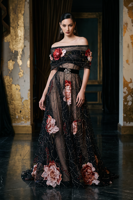 Off-Shoulder Short Sleeve Gown