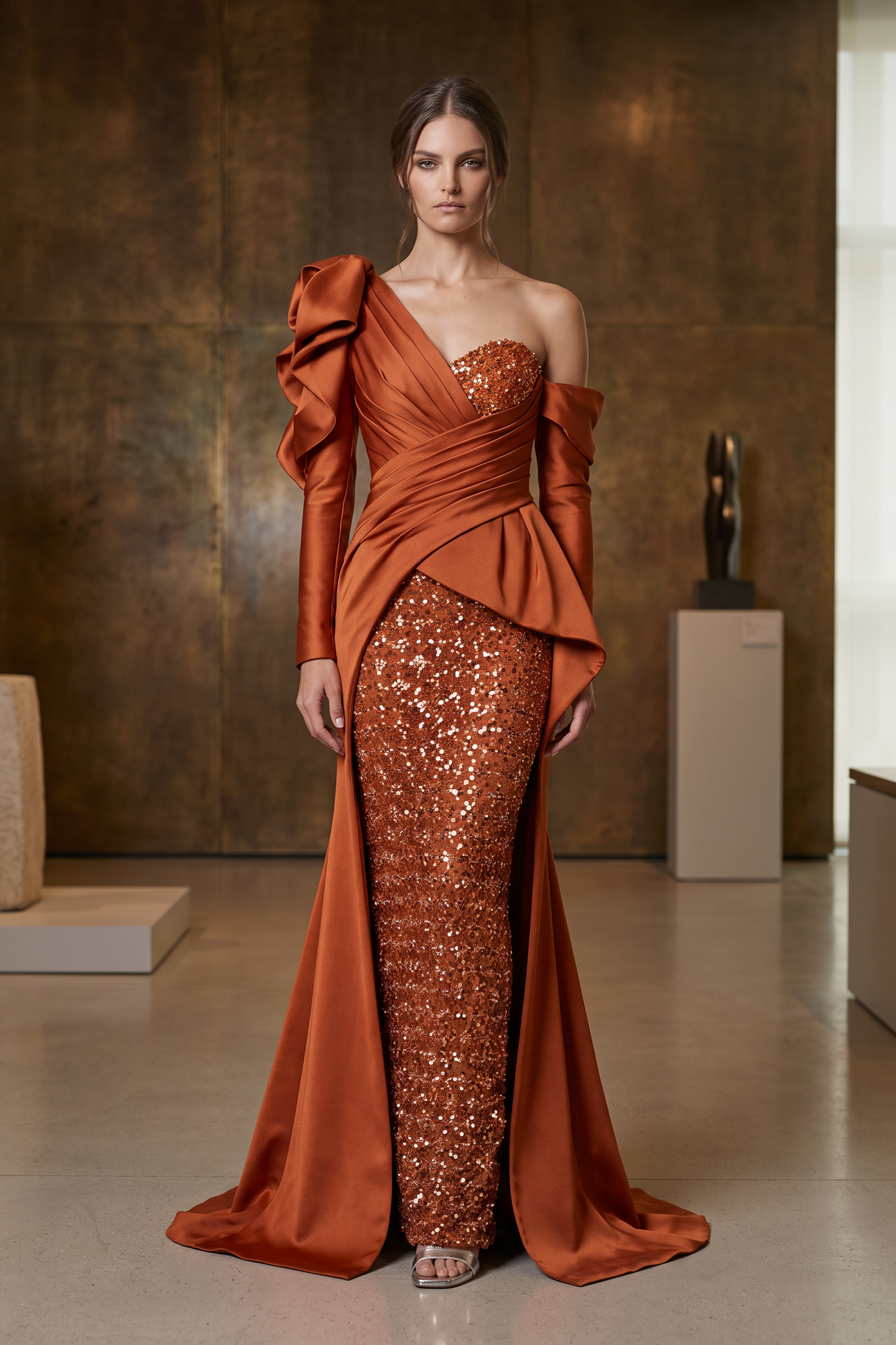 Asymmetrical Long Sleeve Gown