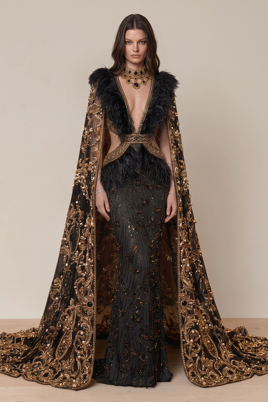 Caped Long Sleeve Gown