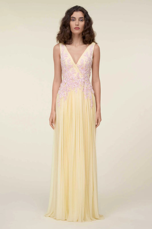 Draped Embroidered Gown