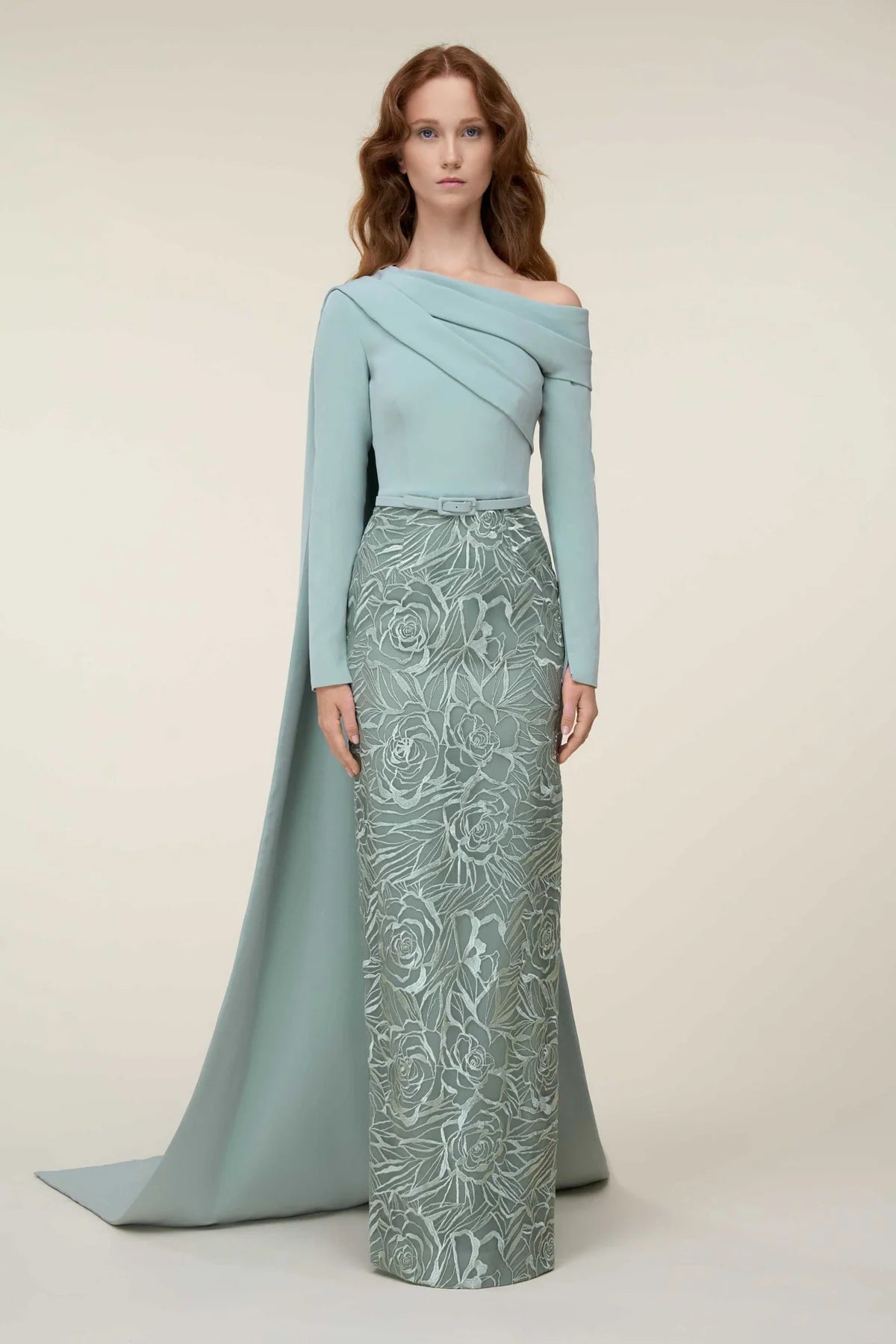 Off-Shoulder Gown with Cape