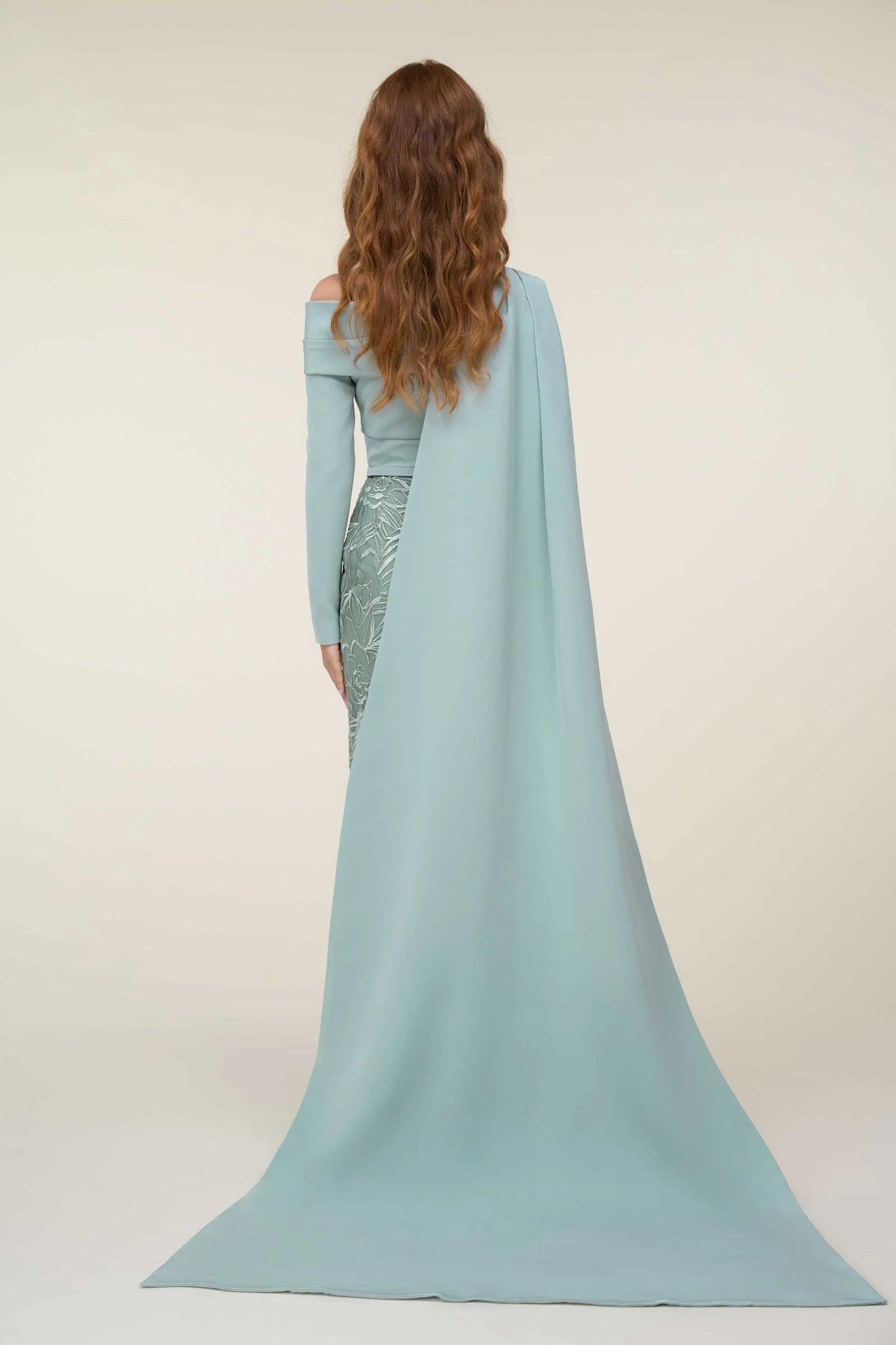 Off-Shoulder Gown with Cape