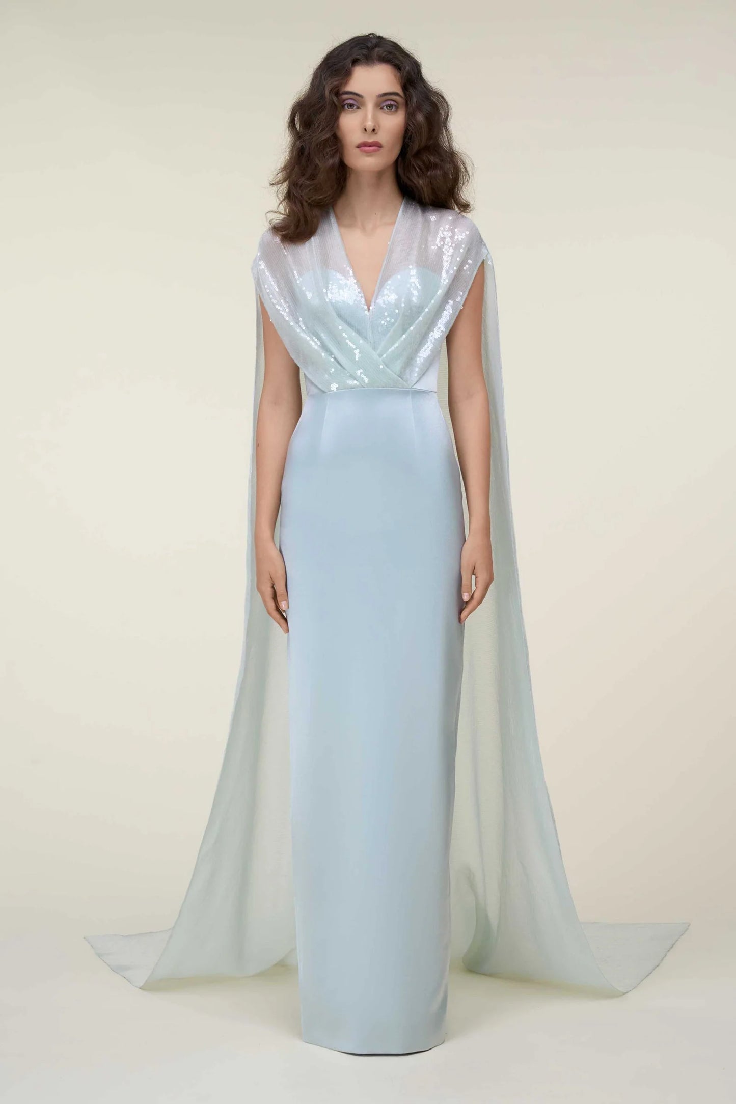 Overlap Draped Cape Gown
