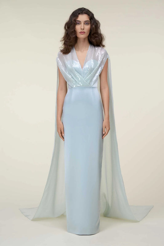 Overlap Draped Cape Gown