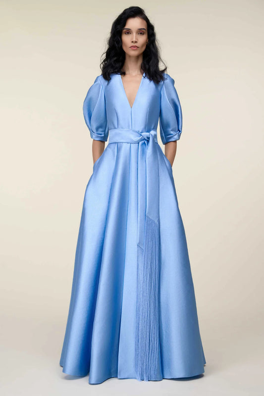 Puff Sleeve V-Neck Gown