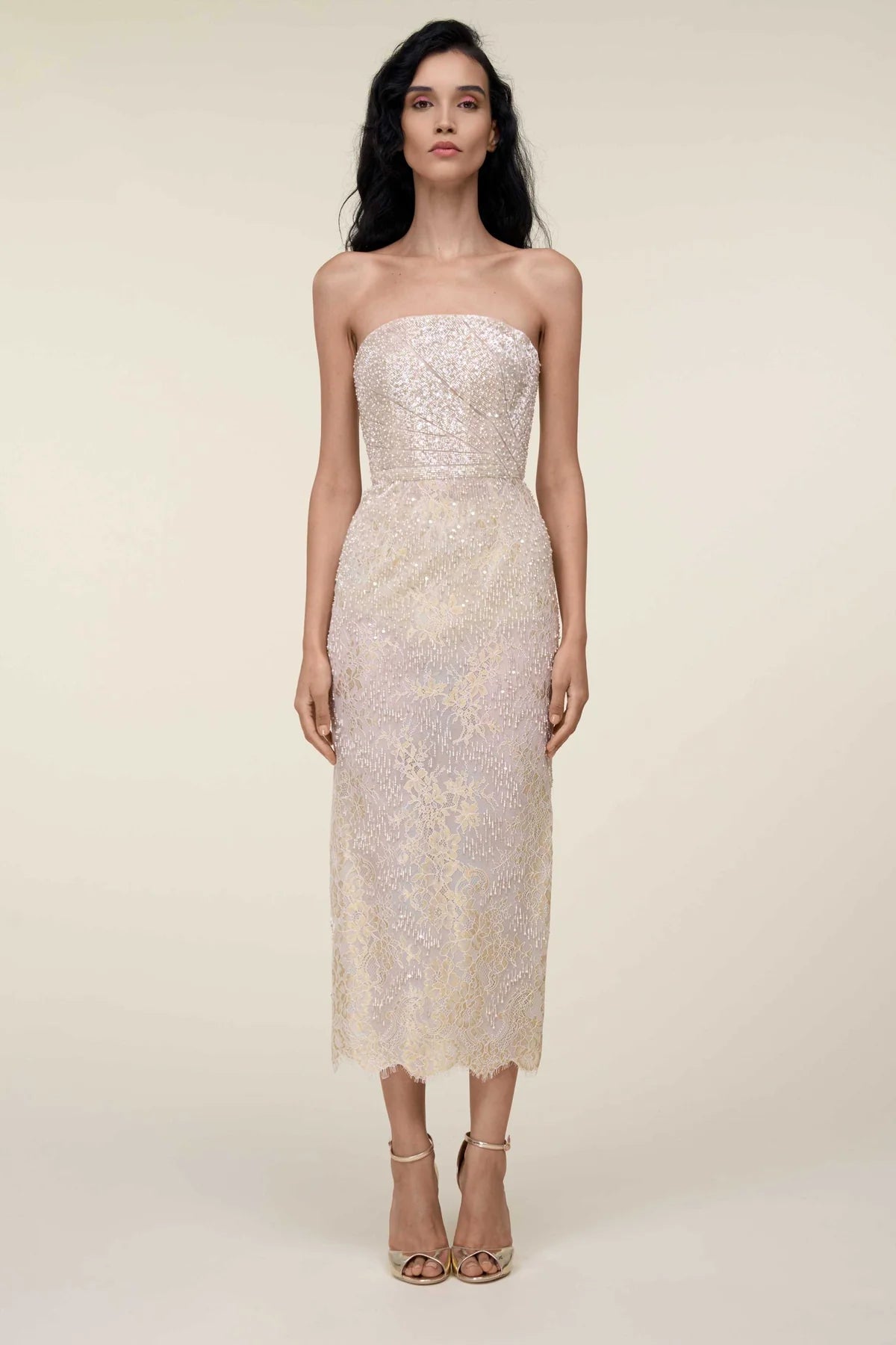 Strapless Beaded Lace Dress