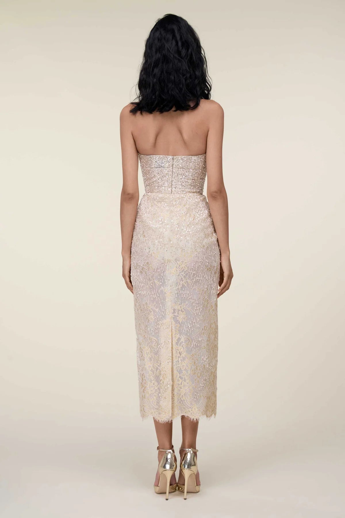 Strapless Beaded Lace Dress