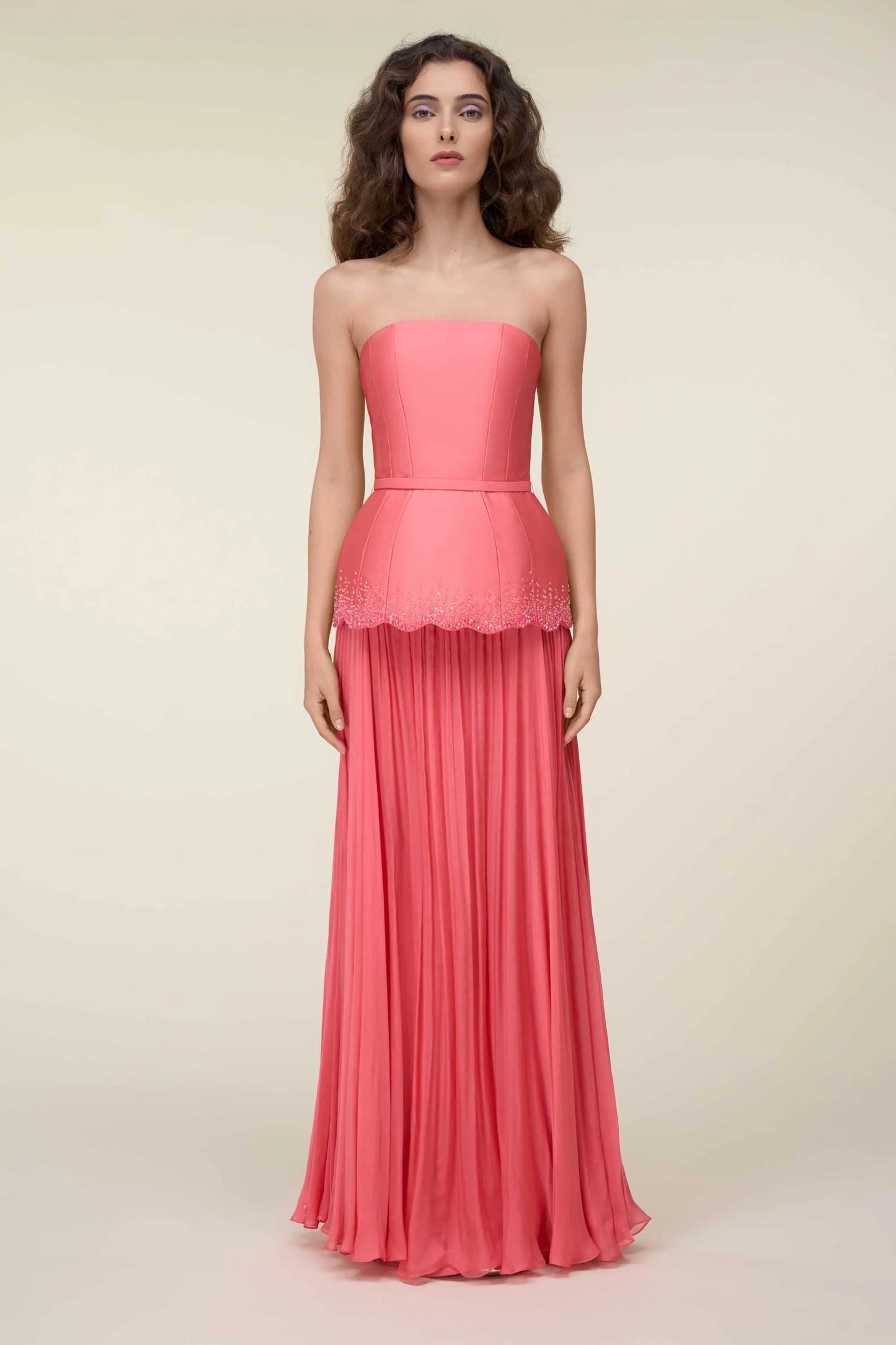 Strapless Beaded Peplum Gown