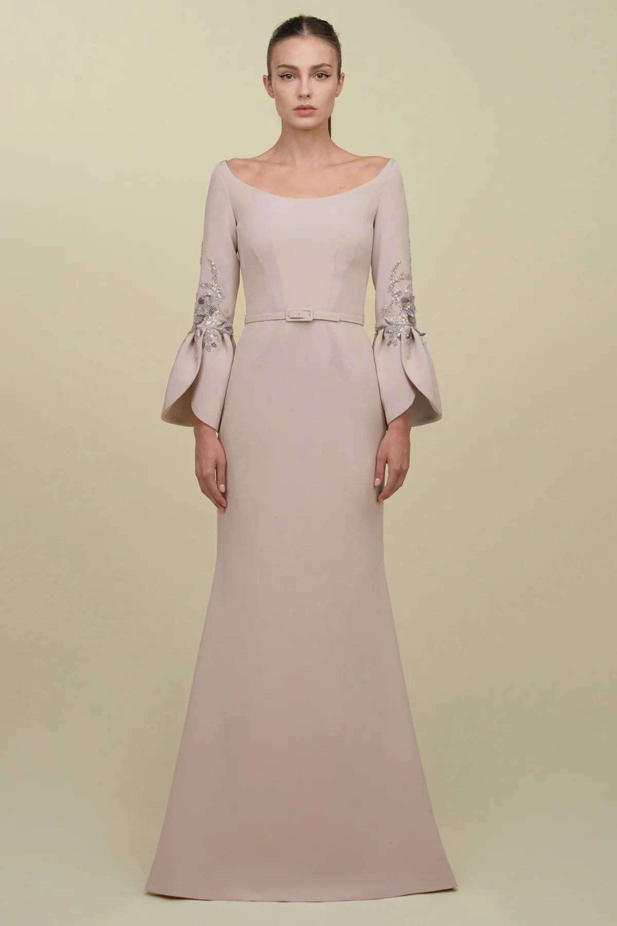 Structured Bell Sleeve Mermaid Gown