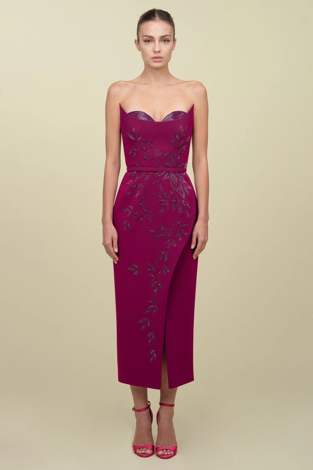 Strapless Overlap Midi Dress