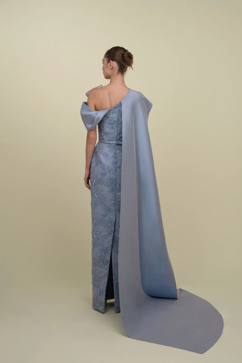 Embroidered Gown with a Cape