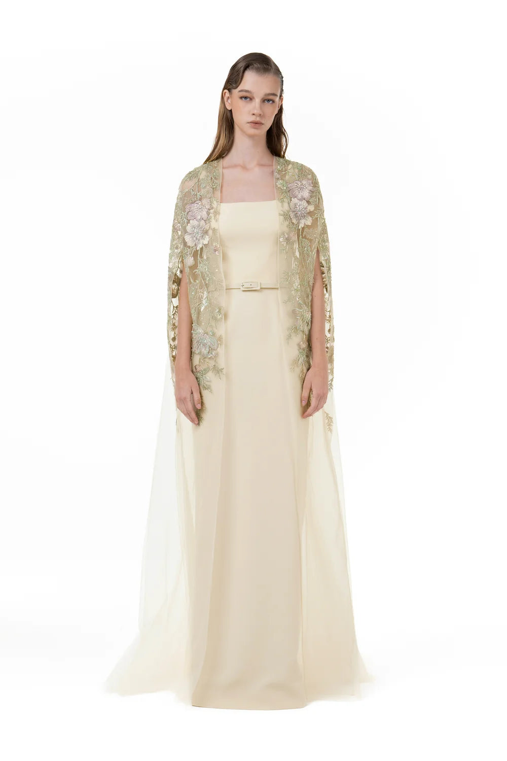 Tubino Gown with Tulle Cape