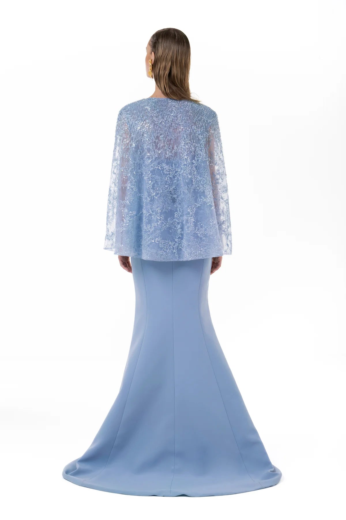 Mermaid Gown w/Beaded Cape Overlay