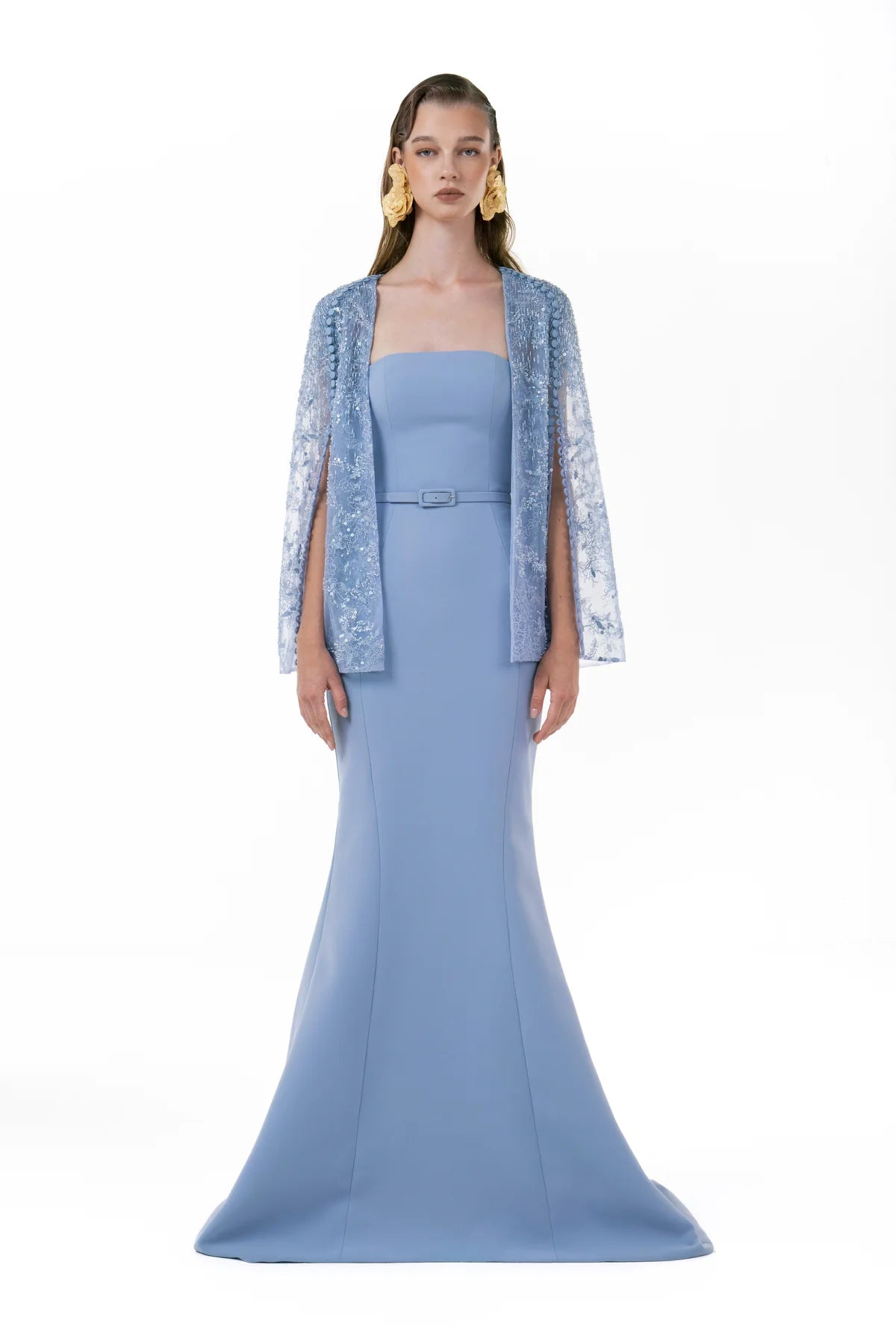Mermaid Gown w/Beaded Cape Overlay