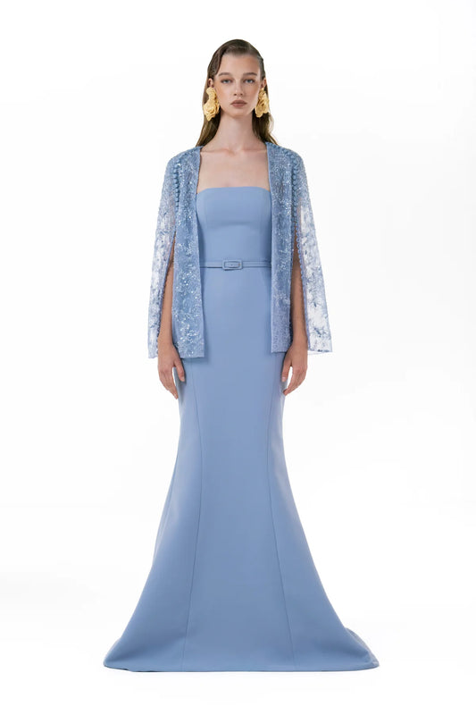 Mermaid Gown w/Beaded Cape Overlay