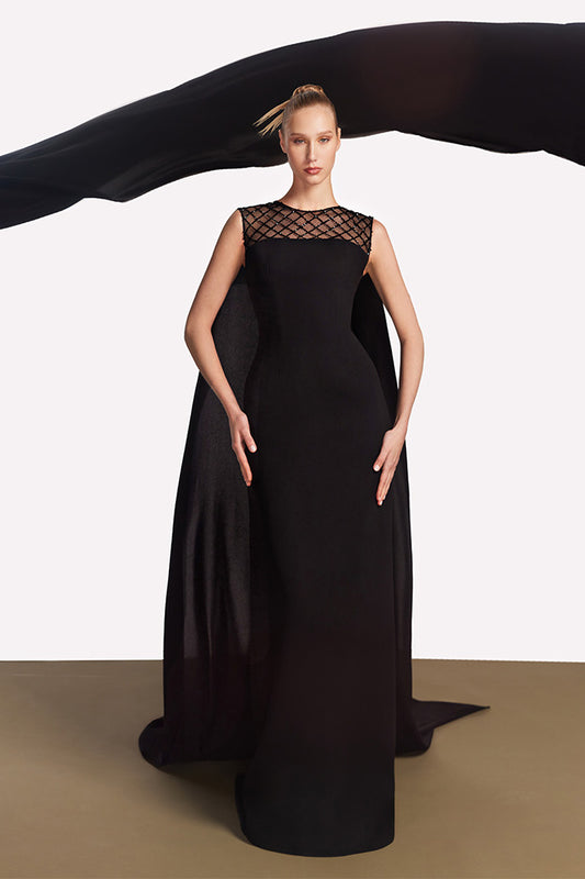 Crystal Yoke Cape Gown