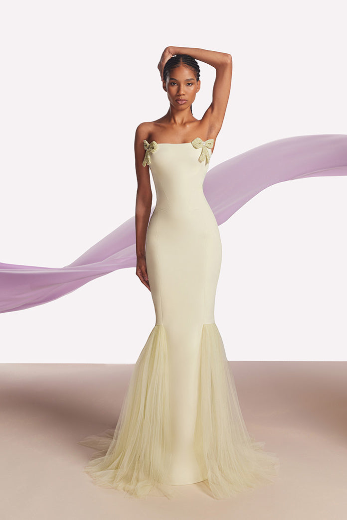 Beaded Bow Mermaid Gown
