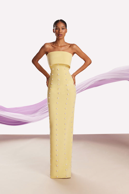 Strapless Foldover Pearl Gown