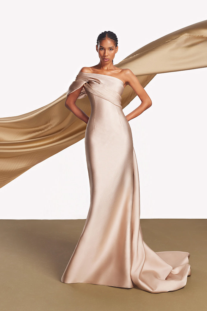 Draped Mikado Train Gown