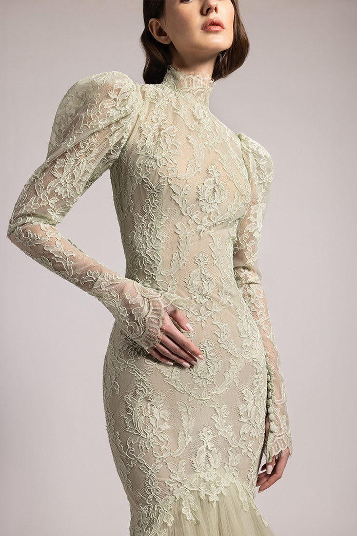High-Neck Lace Mermaid Gown