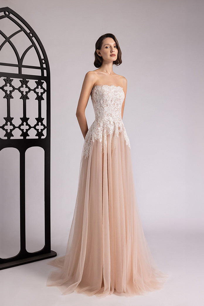 Two-Tone Lace Tulle Gown