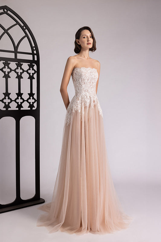 Two-Tone Lace Tulle Gown