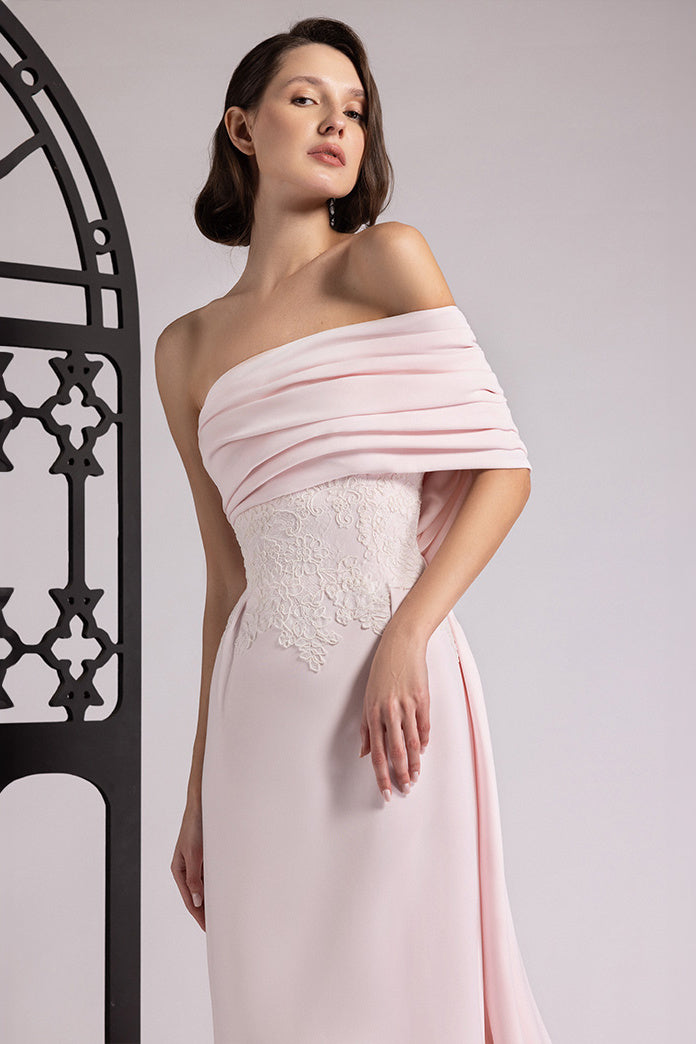 Asymmetric Pleated Train Gown